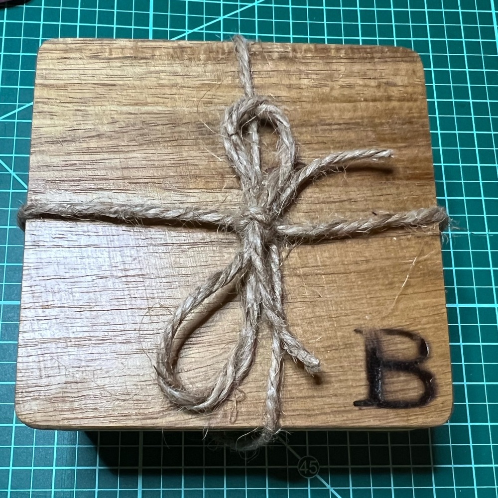 Handcrafted Any Letter Custom - Rustic Wooden Coasters, set 6.